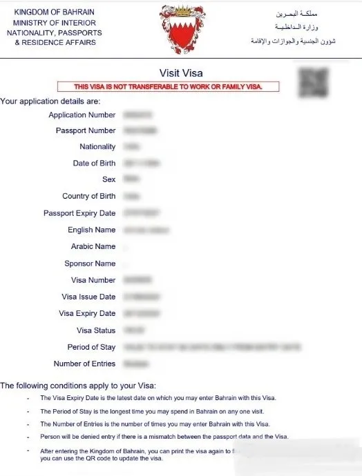 Bahrain one-year visit visa