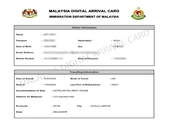 Malaysia Digital Arrival Card
