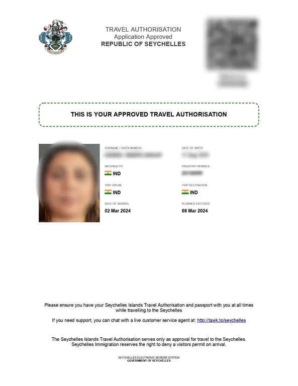 Seychelles Travel Authorization Sample