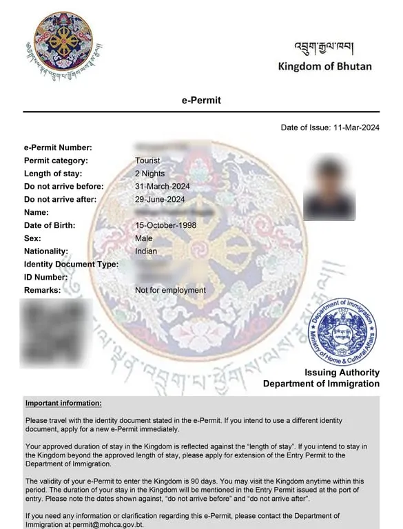 Bhutan entry permit